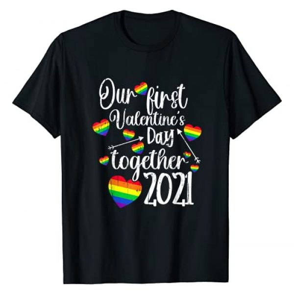 Matching Couple 2021 Valentines Day Gay LGBT Gifts Graphic Tshirt 1 Our First Valentines Day Together 2021 Gay Couple LGBTQ Gift T-Shirt